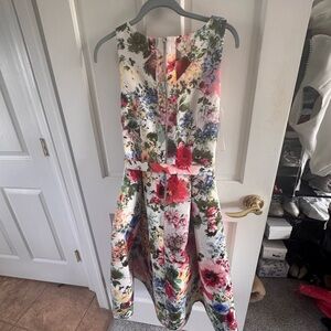 Danny & Nicole White Floral Midi Dress with Multicolor Print